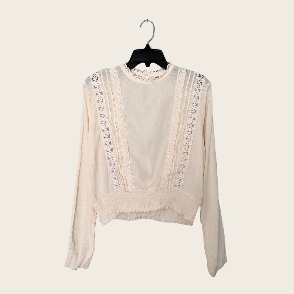 Self Esteem Cream Lace Trim Smocked Waist Top
